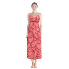 Hearts Love Valentine Button Up Chiffon Maxi Dress