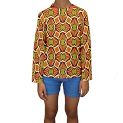 Geometry Shape Retro Kids  Long Sleeve Swimwear