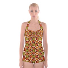 Geometry Shape Retro Boyleg Halter Swimsuit  by HermanTelo