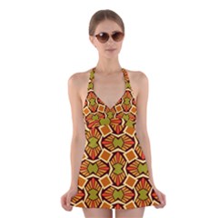 Geometry Shape Retro Halter Dress Swimsuit 