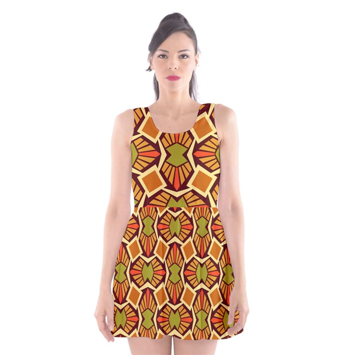 Geometry Shape Retro Scoop Neck Skater Dress