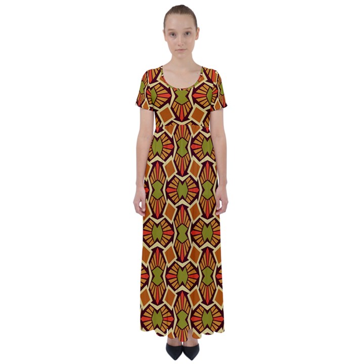 Geometry Shape Retro High Waist Short Sleeve Maxi Dress