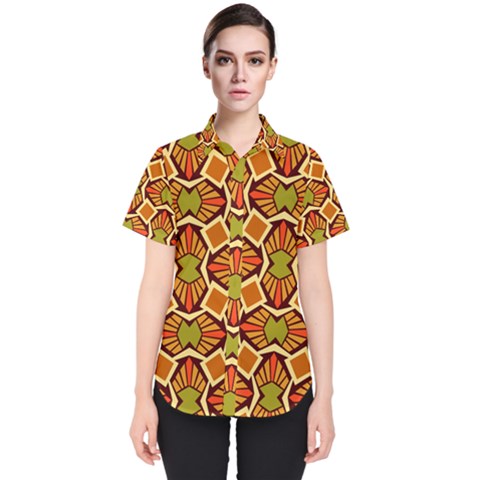 Geometry Shape Retro Women s Short Sleeve Shirt by HermanTelo