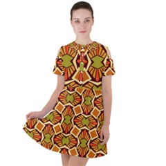 Geometry Shape Retro Short Sleeve Shoulder Cut Out Dress  by HermanTelo