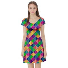 Geometric Triangle Short Sleeve Skater Dress by HermanTelo