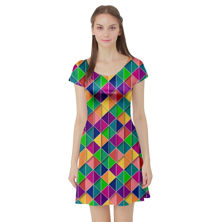 Geometric Triangle Short Sleeve Skater Dress