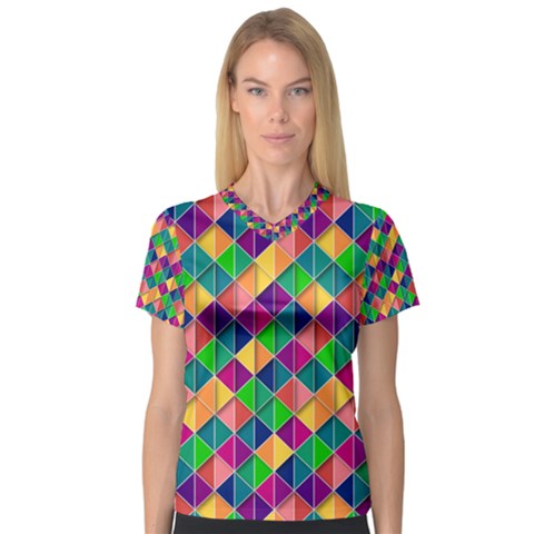 Geometric Triangle V-neck Sport Mesh Tee by HermanTelo