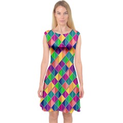 Geometric Triangle Capsleeve Midi Dress