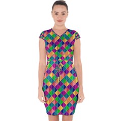 Geometric Triangle Capsleeve Drawstring Dress  by HermanTelo