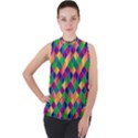 Geometric Triangle Mock Neck Chiffon Sleeveless Top View1