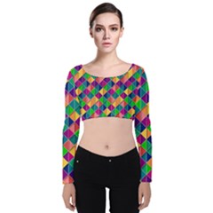 Geometric Triangle Velvet Long Sleeve Crop Top