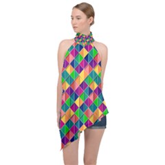 Geometric Triangle Halter Asymmetric Satin Top