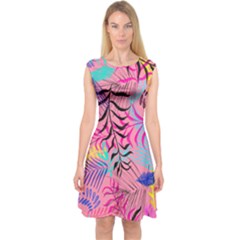 Illustration Reason Leaves Capsleeve Midi Dress