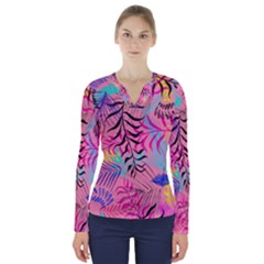 Illustration Reason Leaves V-neck Long Sleeve Top