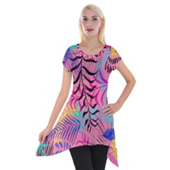 Illustration Reason Leaves Short Sleeve Side Drop Tunic