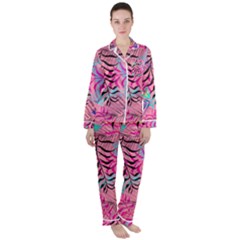 Illustration Reason Leaves Satin Long Sleeve Pyjamas Set