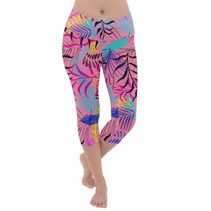 Illustration Reason Leaves Lightweight Velour Capri Yoga Leggings