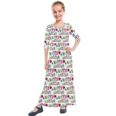 Holidays Happy Easter Kids  Quarter Sleeve Maxi Dress