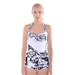 Mountain Ink Boyleg Halter Swimsuit 