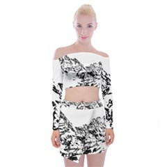 Mountain Ink Off Shoulder Top With Mini Skirt Set