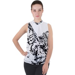 Mountain Ink Mock Neck Chiffon Sleeveless Top