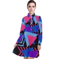 Memphis Pattern Geometric Abstract Long Sleeve Chiffon Shirt Dress by HermanTelo