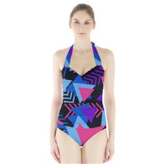 Memphis Pattern Geometric Abstract Halter Swimsuit by HermanTelo