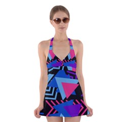 Memphis Pattern Geometric Abstract Halter Dress Swimsuit  by HermanTelo