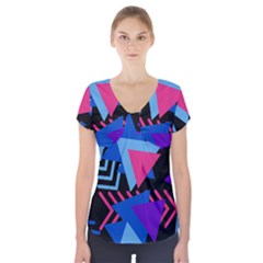 Memphis Pattern Geometric Abstract Short Sleeve Front Detail Top by HermanTelo