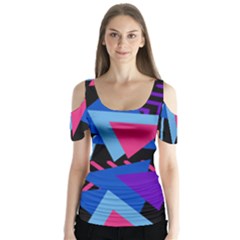 Memphis Pattern Geometric Abstract Butterfly Sleeve Cutout Tee 