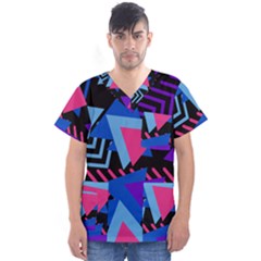 Memphis Pattern Geometric Abstract Men s V-neck Scrub Top