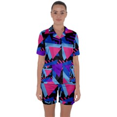 Memphis Pattern Geometric Abstract Satin Short Sleeve Pyjamas Set