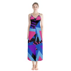 Memphis Pattern Geometric Abstract Button Up Chiffon Maxi Dress by HermanTelo