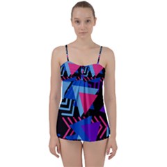 Memphis Pattern Geometric Abstract Babydoll Tankini Set