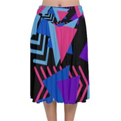 Memphis Pattern Geometric Abstract Velvet Flared Midi Skirt