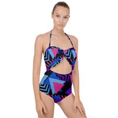 Memphis Pattern Geometric Abstract Scallop Top Cut Out Swimsuit