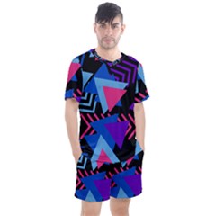 Memphis Pattern Geometric Abstract Men s Mesh Tee And Shorts Set