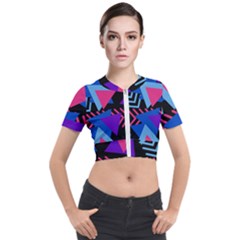 Memphis Pattern Geometric Abstract Short Sleeve Cropped Jacket by HermanTelo