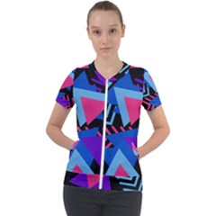 Memphis Pattern Geometric Abstract Short Sleeve Zip Up Jacket by HermanTelo