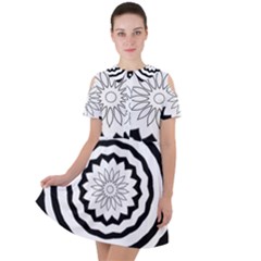 Mandala Short Sleeve Shoulder Cut Out Dress 