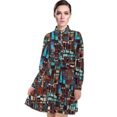 Mosaic Abstract Long Sleeve Chiffon Shirt Dress