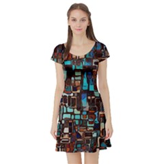 Mosaic Abstract Short Sleeve Skater Dress