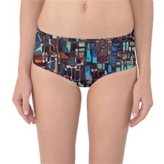 Mosaic Abstract Mid-waist Bikini Bottoms