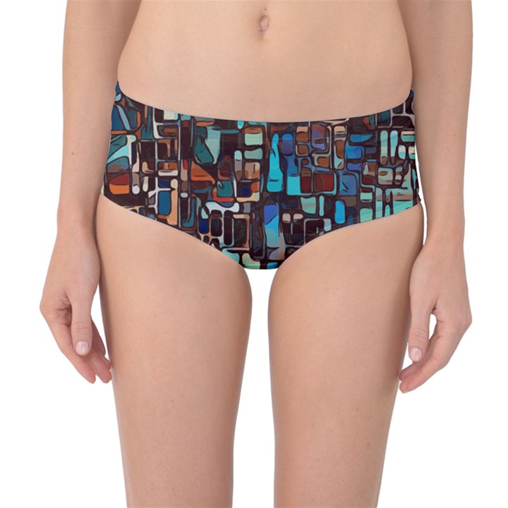 Mosaic Abstract Mid-Waist Bikini Bottoms