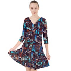 Mosaic Abstract Quarter Sleeve Front Wrap Dress