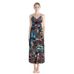 Mosaic Abstract Button Up Chiffon Maxi Dress