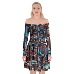 Mosaic Abstract Off Shoulder Skater Dress by HermanTelo