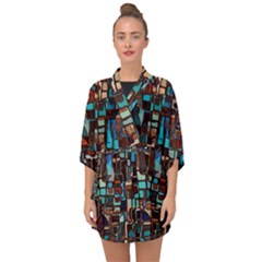 Mosaic Abstract Half Sleeve Chiffon Kimono