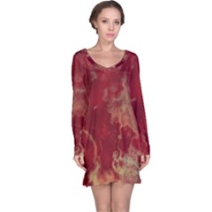 Marble Red Yellow Background Long Sleeve Nightdress