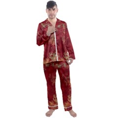 Marble Red Yellow Background Men s Satin Pajamas Long Pants Set by HermanTelo